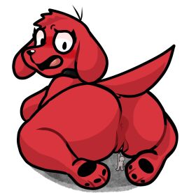 2023 anthro anus ass behind_another big_ass big_butt black_collar blush breasts canid canine canis clifford_(big_red_dog) clifford_the_big_red_dog collar digital_drawing_(artwork) digital_media_(artwork) domestic_dog duo extreme_size_difference female floppy_ears genderswap genderswap_(mtf) genitals gesture hand_gesture hi_res human kneeling lewdewott looking_back macro mammal open_mouth pointing pointing_up presenting_ass presenting_hindquarters presenting_pussy pussy rear_view red_body rule_63 scholastic_corporation simple_background size_difference standing thick_thighs white_background zoophilia
