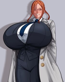 1girls big_breasts breasts donut_hole_(vocaloid) female female_focus female_only huge_breasts large_breasts large_tits massive_breasts massive_tits omuko red_hair smile suit_and_tie tagme