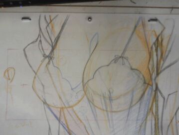 animated bakemonogatari bouncing_breasts breasts cleavage female hanekawa_tsubasa huge_breasts lowres monogatari_(series) official_art sketch storyboard tagme