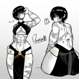 abdomen abs anime ass biceps big_ass big_breasts big_thighs breasts drakkon00 dress female glasses jujutsu_kaisen manga muscular muscular_female scar scars thick_thighs zenin_maki
