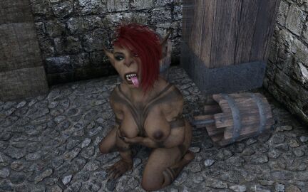 3d baldur's_gate_3 dungeons_and_dragons female forgotten_realms goblin goblin_female looking_at_viewer naked_female open_mouth sazza tongue tongue_out