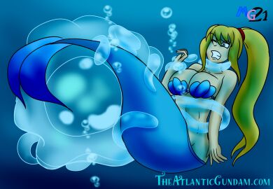 1girls blue_tail bondage bra breasts cleavage female huge_breasts humanoid jellyfish jpeg maturegundam megagman merfolk mermaid metroid nintendo ocean samus_aran scubagundam sea shell_bra solo tail tentacle trapped underwater url water wrapped