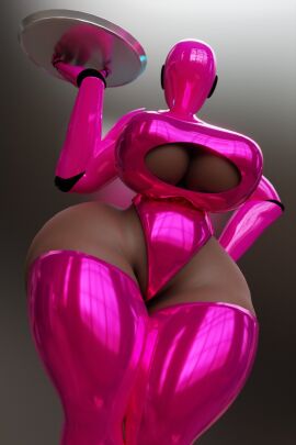 3d alternate_version_available ass boob_window breasts female haydee haydee_(game) huge_ass huge_breasts legwear qzk_forte reflection tray voluptuous waitress wide_hips