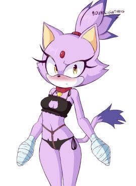 black_panties blaze_the_cat blush bondage bound boundlightning breasts collar collar_tag female female_focus female_only humanoid lingerie panties petite petplay solo solo_female solo_focus sonic_(series) sonic_the_hedgehog_(series) tape taped_hands thick_thighs thighs yellow_eyes