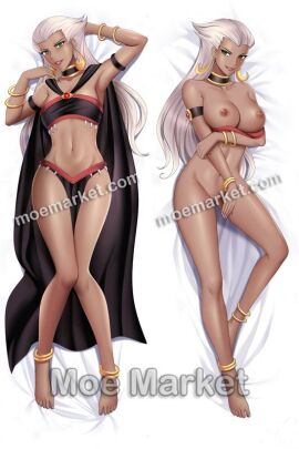 african_female anklet bare_breasts bare_legs bare_shoulders barefoot black_topwear blue_eyes boobs breasts cape dakimakura dakimakura_design dark-skinned_female dark_skin earrings exposed_breasts exposed_pussy feet female female_only golden_accessories laying_on_back laying_on_bed loincloth looking_at_viewer midriff naked naked_female navel nipples nude nude_female posing pussy queen_la solo_female the_legend_of_tarzan white_background white_hair