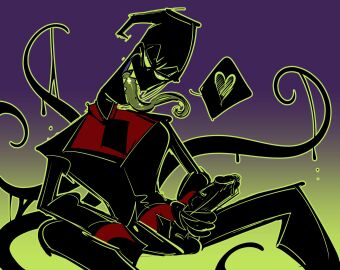 1boy bileshroom black_body clothed demon fanart gradient_background green_sclera green_tongue heart long_tongue looking_at_viewer male male_only naughty_face nergal_(tgaobam) penis penis_out pinup purple_eyes sharp_teeth sitting solo solo_male speech_bubble suit tentacle tentacles the_grim_adventures_of_billy_and_mandy tongue tongue_out toony villain