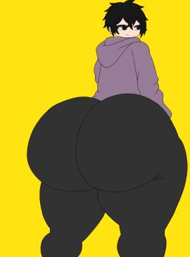 1boy 1femboy ass ass_focus black_hair black_yoga_pants femboy gacha gacha_club gacha_life horny huge_ass jason_(gachaslut) male nervous oc original original_character purple_hoodie