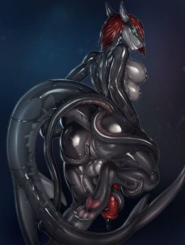 ass breasts female from_behind latex monster_girl nipples solo tentacle