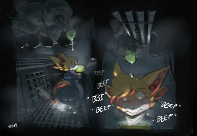 alien alien_(franchise) anthro ass big_ass big_butt big_penis bodily_fluids cum cum_drip dralp dreamywolfdd dripping duo eyeless female_xenomorph genital_fluids genitals hi_res huge_cock male male/male male_xenomorph mammal motion_tracker musk penis size_difference sweat teapot_(body_type) xenomorph