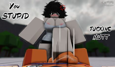 1boy 1girls 3d anatomically_incorrect anger_vein areola_slip areolae ballbusting balls big_breasts breasts broken_penis cleavage clothed clothing cock_and_ball_torture cock_and_balls_torture dragon_ball english_text female foot_fetish foot_on_penis footjob goku male needyasuu penis roblox roblox_avatar roblox_game robloxian stepping_on_penis swear tagme text the_strongest_battlegrounds thighs watermark