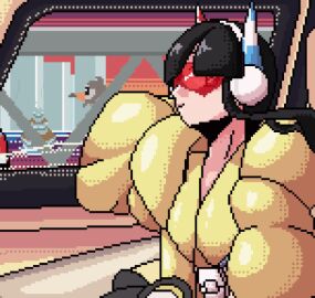 animated bouncing_breasts breasts elesa_(pokemon) female froll not_porn pixel_animation pixel_art pokemon sfw small_breasts smiling starly vehicle