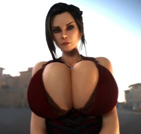 1girls 3d 3d_(artwork) alternate_ass_size alternate_breast_size ass black_bra black_hair bra bra_cups_sticking_out bra_visible_through_clothes breasts breasts_bigger_than_head breasts_bigger_than_torso cleavage clothed clothed_female deep_cleavage dress elexis_sinclaire female female_only gigantic_ass gigantic_breasts green_eyes hourglass_figure huge_ass huge_breasts human human_female looking_at_viewer necklace red_dress sin_(game) skin_tight small_waist solo solo_female thin_waist top_heavy upper_body vaako wasp_waist wide_hips