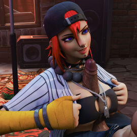 1boy 1girls 3d 3d_(artwork) bandeau big_breasts breasts dark-skinned_male dark_skin dusty_(fortnite) female fortnite interracial macklesternsfw male paizuri titfuck titjob