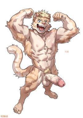 abs anthro balls biceps felid flexing foreskin fur genitals heterochromia hi_res high-angle_view humanoid_genitalia kemono kumak71395 looking_at_viewer male mammal muscular muscular_anthro muscular_male nipples open_mouth pantherine pecs penis pubes simple_background solo striped_body striped_fur stripes tail tan_body tan_fur tiger uncircumcised white_body white_fur