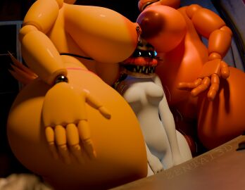 3d 3girls animatronic animatronic_female anon anonymous_female ass bear between_breasts big_breasts blender blender_(software) blender_cycles breasts brown_body bubble_ass bubble_butt busty chicken chubby chubby_female curvaceous curvy curvy_figure feathers female female/female female_only five_nights_at_freddy's five_nights_at_freddy's_2 huge_breasts human large_breasts larger_female mask nipple_piercing nipple_rings nipples piercing robot robot_girl rule_63 size_difference thick_ass thick_thighs toy_chica_(fnaf) toy_freddy_(fnaf) underboob voluptuous voluptuous_female yellow_body zentaisfm