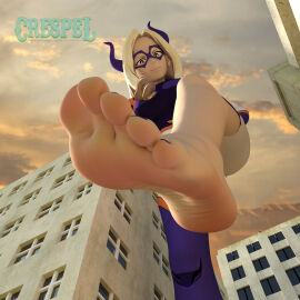 1girls 3d 5_toes blonde-haired_female bones_(studio) boot_removed city city_background cityscape close-up crespel female female_focus female_only foot_fetish foot_focus giantess hero_outfit_(mha) horns japanese japanese_female legs_up looking_at_viewer looking_back mount_lady my_hero_academia purple_eyes purple_toenails sky sky_background smooth_foot smooth_skin sunset tagme takeyama_yuu white_skinned_female