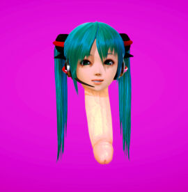 3d detached_head female hatsune_miku male monophallia penis penis_neck purple_background simple_background unusual_anatomy unusual_anatomy_placement unusual_genitalia_placement unusual_penis_placement vocaloid what ztcj