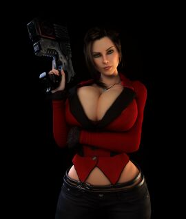1girls 3d 3d_(artwork) alternate_breast_size arms_under_breasts black_hair breasts breasts_bigger_than_head cleavage clothed clothed_female curvy curvy_female curvy_figure elexis_sinclaire female female_only green_eyes gun hips holding_gun holding_object holding_weapon hourglass_figure huge_breasts looking_at_viewer midriff midriff_baring_shirt necklace sin_(game) slim_waist solo solo_female thin_waist top_heavy top_heavy_breasts vaako weapon wide_hips