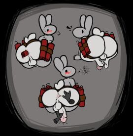 1boy absurd_res anal anal_insertion anal_object_insertion anal_storage anthro anus ass big_ass big_butt big_penis blush blush_lines blushing_at_another bunny_(terraria) cavity_storage disembodied_hands duo dynamite explosive_bunny_(terraria) explosives femboy gasp gasping genitals grey_background happy_face hi_res huge_ass improvised_dildo improvised_sex_toy lagomorph leporid looking_back male mammal penis pillow_shading rabbit rear_view scut_tail short_tail solo_focus suprised_look sweat sweating tail terraria thfooxxir white_body white_fur