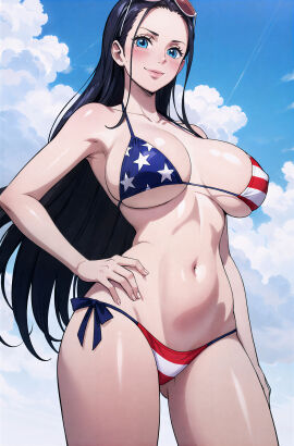 ai_generated american_flag_bikini anime_girl ass big_ass big_breasts bikini breasts curvaceous curvaceous_body curves curvy curvy_body curvy_female curvy_figure female female_only hi_res hourglass_figure nico_robin one_piece panties upscaled voluptuous voluptuous_female