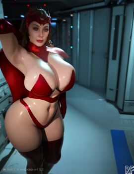 , 3d big_ass big_breasts big_thighs curvy, looking_at_viewer marvel marvel_cinematic_universe mcu, pose rude_frog scarlet_witch voluptuous wanda_maximoff,
