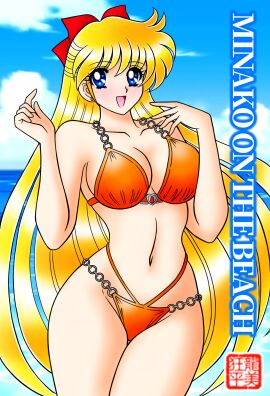 adult_swim alluring big_breasts bikini bishoujo_senshi_sailor_moon bishoujo_senshi_sailor_moon_r bishoujo_senshi_sailor_moon_r_the_movie bishoujo_senshi_sailor_moon_s bishoujo_senshi_sailor_moon_s_the_movie bishoujo_senshi_sailor_moon_supers bishoujo_senshi_sailor_moon_supers_the_movie blonde_hair blue_eyes bow breasts chain_bikini cleavage female hairbow high_res long_hair looking_at_viewer minako_aino ocean open_mouth orange_bikini red_bow smile swimsuit tatsumi_kyouhei toei_animation toonami