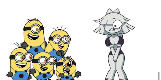 1girls 5boys bikini brainrot breasts claire_(fundamental_paper_education) clothing female fundamental_paper_education male minion minions_(film) weird_crossover what