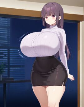 ai_generated female huge_breasts office_lady please_don't_bully_me nagatoro purple_hair red_eyes sana_sunomiya tsundere