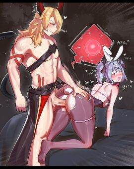 1boy 1girls blonde_hair bunnysuit commission female hatsune_miku horns impregnation jamesloves_art light-skinned_female light-skinned_male light_skin male open_mouth pointy_ears pussy rabbit_hole_(vocaloid) sex sex_from_behind twintails vagina vaginal vaginal_penetration vaginal_sex vocaloid voiceroid