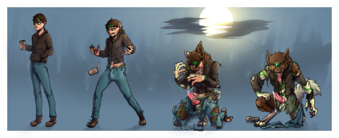 2021 4_toes 5_fingers aaron_(weretf) after_transformation animal_genitalia animal_penis anthro athletic athletic_anthro athletic_human athletic_male balls bangs base_one_layout beverage bodily_fluids border bottomwear breath brown_body brown_fur brown_hair brown_nose bulge canid canine canine_genitalia canine_penis cheek_tuft claw_growth claws closed_eyes clothing clothing_scraps cloud coffee coffee_cup container crouching cup denim denim_bottomwear denim_clothing destroyed_clothing digitigrade disposable_cup dropping_cup dropping_object ejaculation erection eyewear facial_tuft feet finger_claws fingers fluffy fluffy_tail footwear forest full_moon fur fur_growth fur_hair genital_fluids genital_outline genitals glasses green_eyes green_highlights green_markings growth hair hair_to_fur hand_in_pocket hand_on_leg hand_on_thigh highlights_(coloring) holding_coffee_cup holding_container holding_cup holding_disposable_cup holding_object hoodie human human_to_anthro humanoid_genitalia humanoid_penis hunched_over imminent_transformation inner_ear_fluff jeans kneeling knot leaking_precum light looking_at_hands looking_at_viewer male mammal markings mid-transformation moon moonlight multicolored_body multicolored_fur mythological_canine mythological_creature mythology narrowed_eyes naughty_face on_one_knee open_mouth original original_character outside pained_expression panting pants pawpads paws penis pink_pawpads plant plantigrade plantigrade_to_digitigrade pockets post-transformation precum retracted_sheath rovak sequence shaded sheath shirt shocked shoes smile snout snout_growth socks solo species_transformation standing story story_in_description surprised tail tail_growth tan_body tan_fur tearing_clothing teeth tight_clothing toe_claws toes tongue tongue_out topwear torn_clothing torn_footwear torn_shirt torn_shoes torn_socks torn_topwear transformation transformation_sequence tree tuft two-tone_body two-tone_fur underwear werecanid werecanine werecreature werewolf white_border