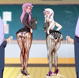 2boys 2girls ass black_panties blush braid chalkboard classroom commission cum cum_on_ass cum_on_body cum_on_clothes cum_on_floor cum_on_penis cum_on_shoes cumdrip excessive_cum faceless_male female ghost_girl heart_panties high_heels holding_object human large_ass long_hair looking_back male mature_female misaeldm office_lady original_character panties_under_pantyhose pantyhose pencil_skirt penis pink_hair red_eyes ribbon skirt_lift teacher white_hair white_panties white_skin yellow_sclera