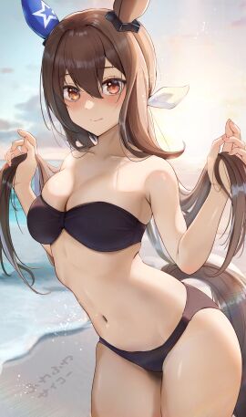 1girls absurd_res absurdres admire_vega_(umamusume) animal_ear_fluff animal_ears animal_tail armpits bare_armpits bare_arms bare_belly bare_chest bare_hands bare_hips bare_legs bare_midriff bare_navel bare_shoulders bare_skin bare_thighs beach belly belly_button bikini bikini_bottom bikini_only bikini_top black_bikini black_bikini_bottom black_bikini_only black_bikini_top black_string_bikini black_swimsuit black_swimwear blue_sky blurred_background blurry_background blush blushing_at_viewer blushing_female breasts brown-eyed_female brown-haired_female brown_eyebrows brown_eyes brown_hair cleavage clouds coast collarbone day daytime dot_nose elbows embarrassed_female exposed exposed_armpits exposed_arms exposed_belly exposed_legs exposed_midriff exposed_shoulders exposed_thighs female female_focus female_only fingernails fingers groin hair_between_eyes hair_ribbon half_naked half_nude hand_on_hair hand_on_own_hair high_resolution highres horizon horse_ears horse_girl horse_tail hourglass_figure large_breasts lean_figure legs legs_together light-skined_female light-skinned_female light_skin lips long_hair looking_at_viewer medium_breasts naked naked_female narrow_waist navel nude nude_female nudity ocean outdoor_nudity outdoors outside pointy_chin ribbon sand sea seaside shoulders sky slender_body slender_waist slim_female slim_waist solo standing string_bikini sun swimsuit swimwear thick_thighs thighs thin_waist umamusume upper_body v-line white_hair_ribbon white_ribbon wide_hips yami_anko