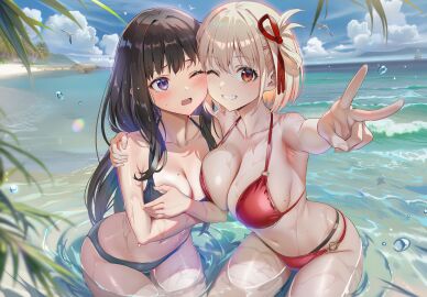 2girls best_friends cyan_de_(artist) lesbian_couple lycoris_recoil yuri