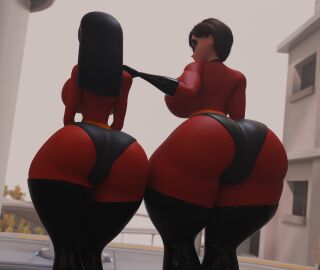 ass back_view big_ass big_breasts breasts elastigirl gigantic_ass helen_parr huge_ass huge_breasts red_clothing standing suit superhero the_incredibles thick_thighs violet_parr wide_hips