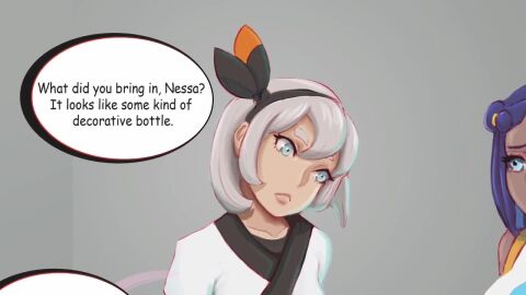 bea_(pokemon) breasts chum03 dark-skinned_female genie genie_girl genie_tail genie_transformation midriff mohmohpd nessa_(pokemon) nipples tagme transformation video yuri