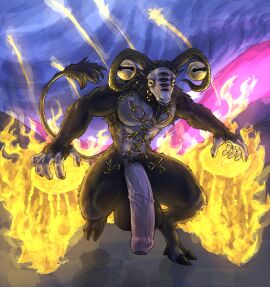 absurd_res anthro balls big_balls big_penis bovid caprine demon elden_ring elden_ring_nightreign fight fighting_pose fire foreskin fromsoftware genitals goat hi_res hooves horn huge_balls huge_cock hyper hyper_genitalia hyper_penis jewelry libra_creature_of_night long_tail magic male mammal multi_eye muscular muscular_anthro muscular_male penis pose pubes shybird solo tail uncircumcised vein veiny_penis