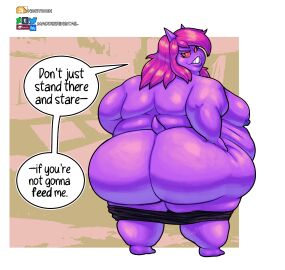 anthro artist_name ass big_ass big_butt breasts clothing dialogue digital_media_(artwork) english_text female generation_1_pokemon gengar grin hair hi_res huge_ass huge_butt looking_at_viewer looking_back morbidly_obese morbidly_obese_anthro morbidly_obese_female nintendo noctoon obese obese_anthro obese_female overweight overweight_anthro overweight_female pink_hair pokemon pokemon_(species) rear_view shadie_(noctoon) short_tail smile solo tail text