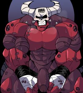 1boy 2023 abs alternate_version_available angry bandage bara barcode biceps big_pecs big_penis blush bodily_fluids bolts bound bound_wrists clenched_teeth deltoids demon demon_boy demon_humanoid erection eyeless foreskin gay genitals gritted_teeth hand_wraps helltaker hi_res horn horned_headwear horned_humanoid horns humanoid juggermelon kneeling large_penis looking_at_viewer male male_focus male_nipples male_only muscular muscular_humanoid muscular_male nipples nude number pecs penis presenting_penis red_body red_skin robot_humanoid robotic_arms simple_background six_pack skull skull_head skull_mask solo solo_focus solo_male steamy_breath subject_67_(helltaker) submissive_male sweat sweatdrop sweating tail teeth teeth_showing thick_penis thick_thighs uncircumcised vein veiny_penis wraps wrists_tied yaoi