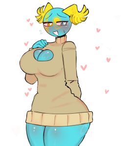 1girls ass big_ass big_breasts blush breasts countryhumans countryhumans_girl cute_style cyan_eyes female heart heart_on_chest hearts_around_body hearts_around_head kak0yt0_chel kak0yt0_chel_edit kak0yt0_chel_style kazakhstan_(countryhumans) looking_at_viewer no_dialogue no_text partially_clothed sweater tagme twitter white_background yellow_eyes
