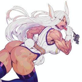 1girls abs ass ass_focus back back_view bare_arms bare_legs bare_shoulders bare_thighs big_ass big_breasts big_butt breasts bunny_ears bunny_girl bunny_tail carrot clothed clothing color dark-skinned_female dark_skin eating female female_focus female_only fit fit_female hero_outfit_(mha) hi_res large_breasts long_hair looking_at_viewer master_dcj miruko muscles muscular muscular_arms muscular_back muscular_female muscular_legs muscular_thighs my_hero_academia red_eyes rumi_usagiyama solo solo_female thick_thighs white_hair