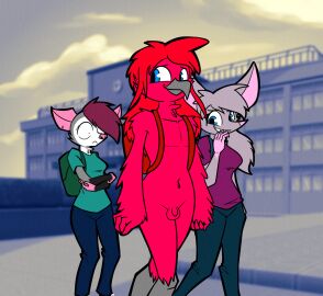 anthro backpack bag beak birbpan cfnm clothed_female_nude_male embarrassed embarrassed_nude_femboy embarrassed_nude_male enm exhibitionism exhibitionist female femboy male naked naked_male nude nude_male penis public public_nudity small_penis small_penis_humiliation