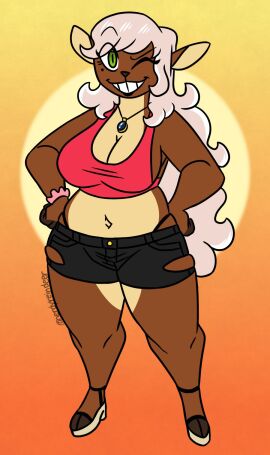 big_breasts breasts cleavage female furry nerdyreindeer thick_thighs wide_hips