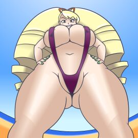1girls ass beach big_breasts blonde-haired_female blonde_female blonde_hair breasts colored colored_sketch commission commissioner_upload drill_hair female female_only hand_on_hip huge_breasts hyoumaru hyper_breasts large_breasts looking_at_viewer looking_down luna_platz mega_man mega_man_star_force nail_polish nipple_slip nipples nipples_visible_through_clothing painted_nails pussy pussy_peek ryuusei_no_rockman seductive shirogane_luna simple_background sketch sling_bikini slingshot_bikini slingshot_swimsuit smile smug smug_face smug_smile solo solo_female summer thick_thighs thighs tight_clothing twintails underboob