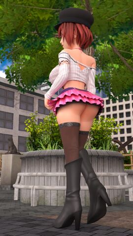 3d alternate_ass_size alternate_breast_size alternate_costume ass bare_shoulders big_ass big_breasts boots breasts disney female hat kairi kingdom_hearts leggings outside red-haired_female red_hair skirt tagme usbsantiago