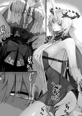 2girls 3koma bare_shoulders bow breasts clothed_sex comic cowgirl_position crown_of_thorns crushing dress facesitting female female_rover_(wuthering_waves) fleurdelys_(wuthering_waves) gloves grabbing_another's_thighs greyscale hairbow heavy horns huge_breasts monochrome multiple_females multiple_girls panties parted_bangs parted_lips partially_fingerless_gloves partially_shaded_face pointy_ears rover_(wuthering_waves) short_dress single_horn sitting_on_face sitting_on_person size_difference tabard tacet_mark_(wuthering_waves) tall_female thighs trembling underwear will2012tw wuthering_waves yuri