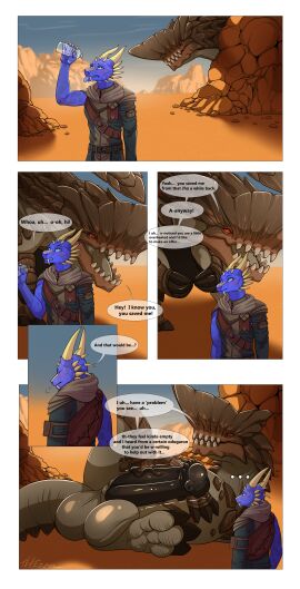 absurd_res animal_genitalia anthro balls barroth big_balls big_penis blue_body blue_eyes brute_wyvern capcom claws clothed clothing cock_vore comic digital_media_(artwork) dragon duo english_text erection feral genitals hellezra hi_res horn huge_balls huge_cock implied_cock_vore male male/male monster_hunter mythological_creature mythological_scalie mythology nude open_mouth penile penis red_eyes scalie simple_background size_difference tail teeth text tongue vore