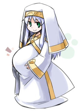 1girls :) bangs belly big_belly bloated_belly closed_mouth clothed deformed dot_nose dress female female_only full_body green_eyes grey_hair habit hands_on_belly hands_on_own_belly hands_on_own_stomach hands_on_stomach headwear index light_blush long_dress long_hair long_sidelocks long_sleeves looking_at_viewer medium_bangs no_pupils nun pregnant robe safety_pin sidelocks silver_hair smile smug solo solo_female standing teenage_female teenager to_aru_majutsu_no_index v-shaped_eyebrows white_background white_dress white_headwear white_robe wide_sleeves