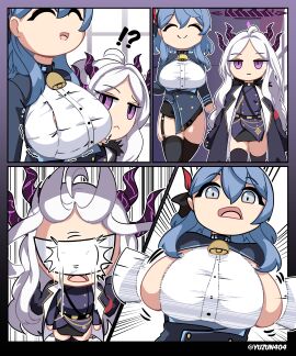 2023 ako_(blue_archive) big_breasts blue_archive blue_eyes blue_hair breasts female hina_(blue_archive) huge_breasts humor manga sideboob tagme wardrobe_malfunction yuzun404