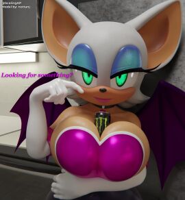 1girls animated big_breasts blender bouncing_breasts dialogue energy_drink green_eyes huge_breasts loop monster_energy no_sound rouge_the_bat rouge_the_bat_(nottanj) scalingap tagme teasing teasing_viewer text video viewer_pov