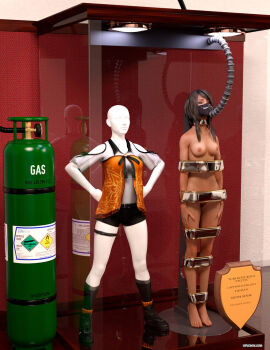 1girls 3d black_hair bound bound_arms bound_legs completely_nude fatal_frame female female_only full_body kozukata_yuri mannequin nude nude_female solo thejpeger trophy_case unconscious unconscious_female